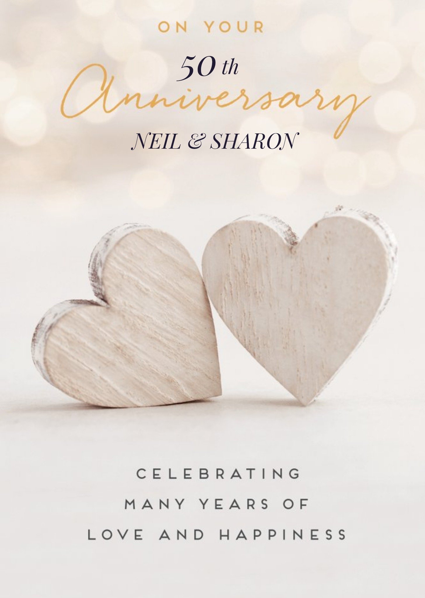 Pigment Wooden Hearts 50th Anniversary Card Ecard