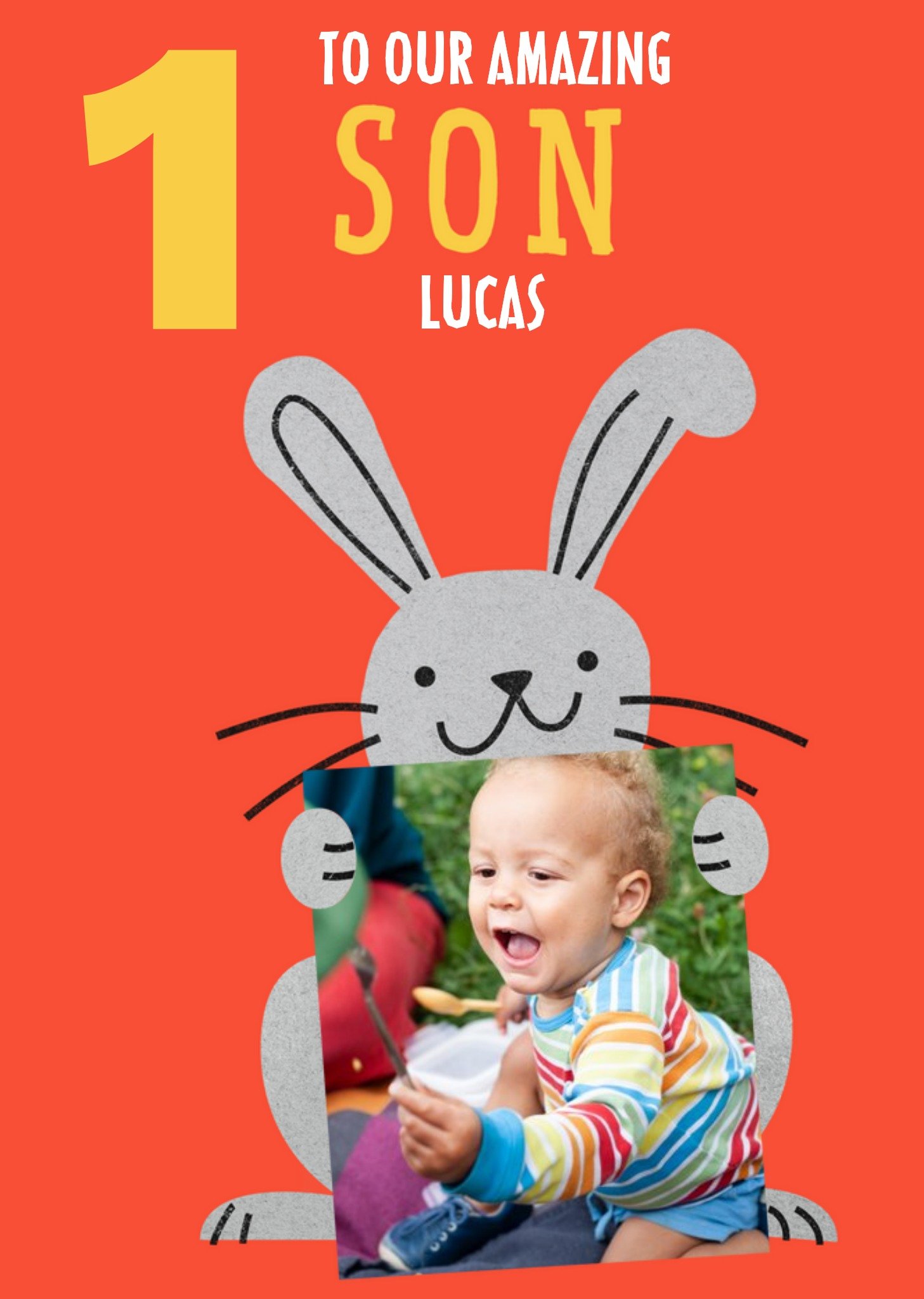 Moonpig Cute Rabbit 1st Birthday Photo Upload Card, Large
