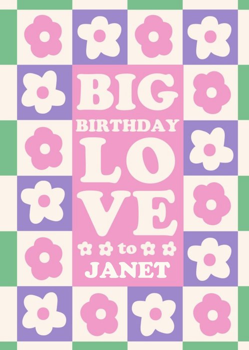 Big Birthday Love Floral 70's Style Card