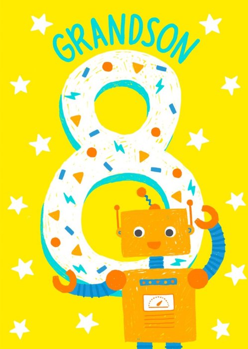 Bright Graphic Illustrated Robot 8th Birthday Grandson Card