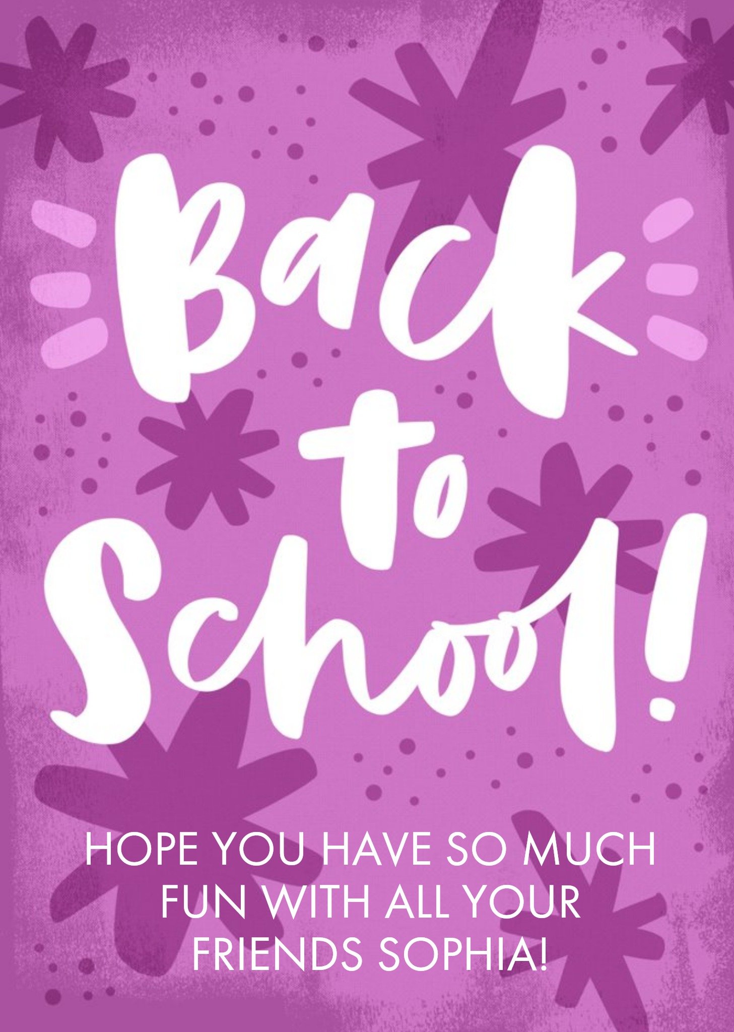 Moonpig Handwritten Typography On A Purple Star Patterned Background Back To School Card Ecard