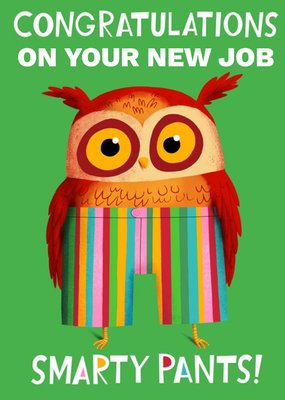 Green Illustrated Owl New Job Congratulations Card