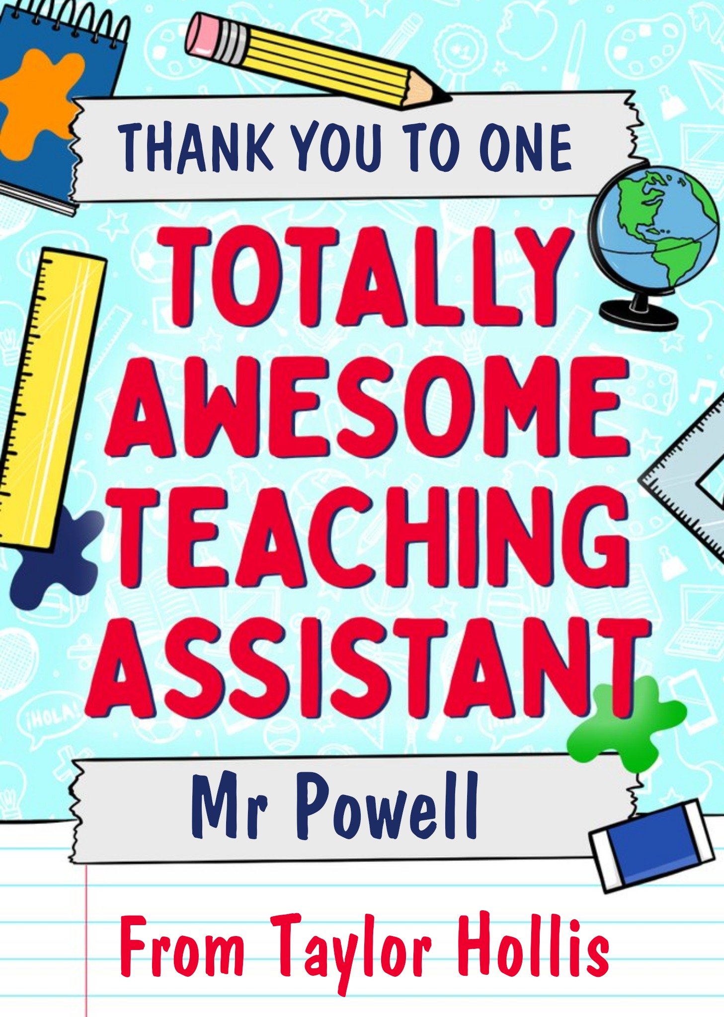 Bold Typography Surrounded By School Stationery Teaching Assistant's Thank You Card Ecard