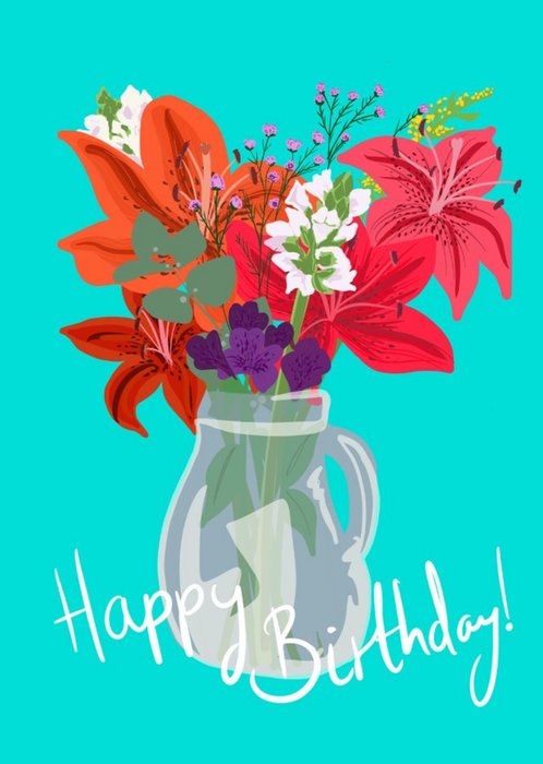 Vibrant Vase Of Flowers Birthday Card