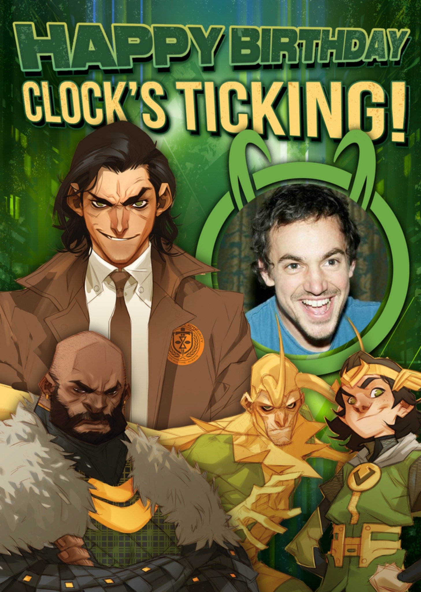 Marvel Illustration Of Different Variants Of Loki Clock's Ticking Loki Photo Upload Birthday Card Ecard