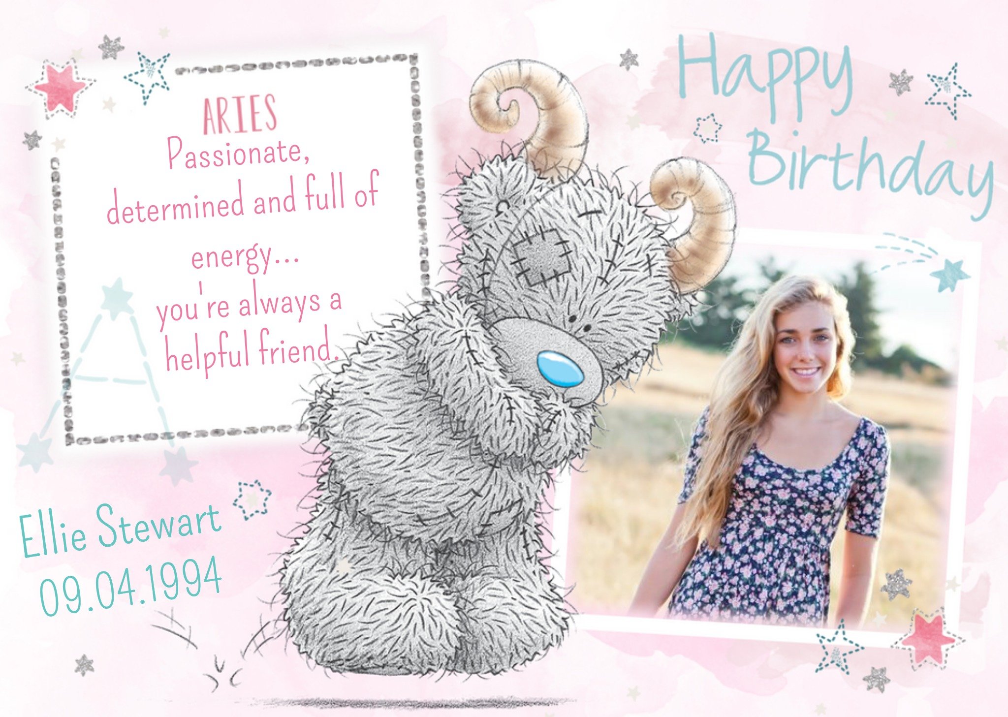 Me To You Tatty Teddy Aries Zodiac Happy Birthday Photo Card Ecard