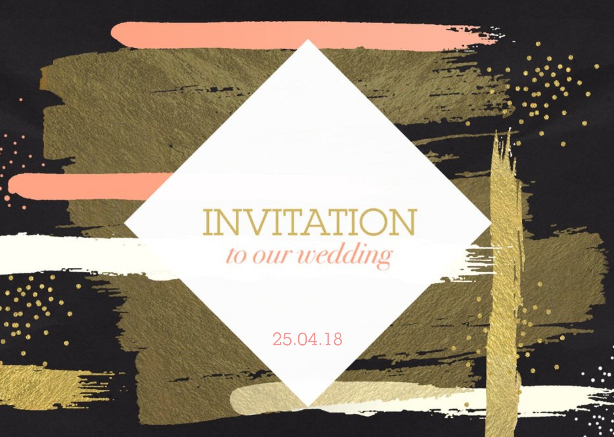 Moonpig Metallic Bronze And Pink Brushstrokes Party Invitation, Standard Card