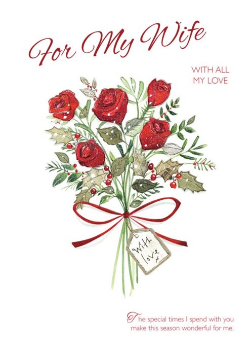 To Wife Rose Bouquet Personalised Christmas Card