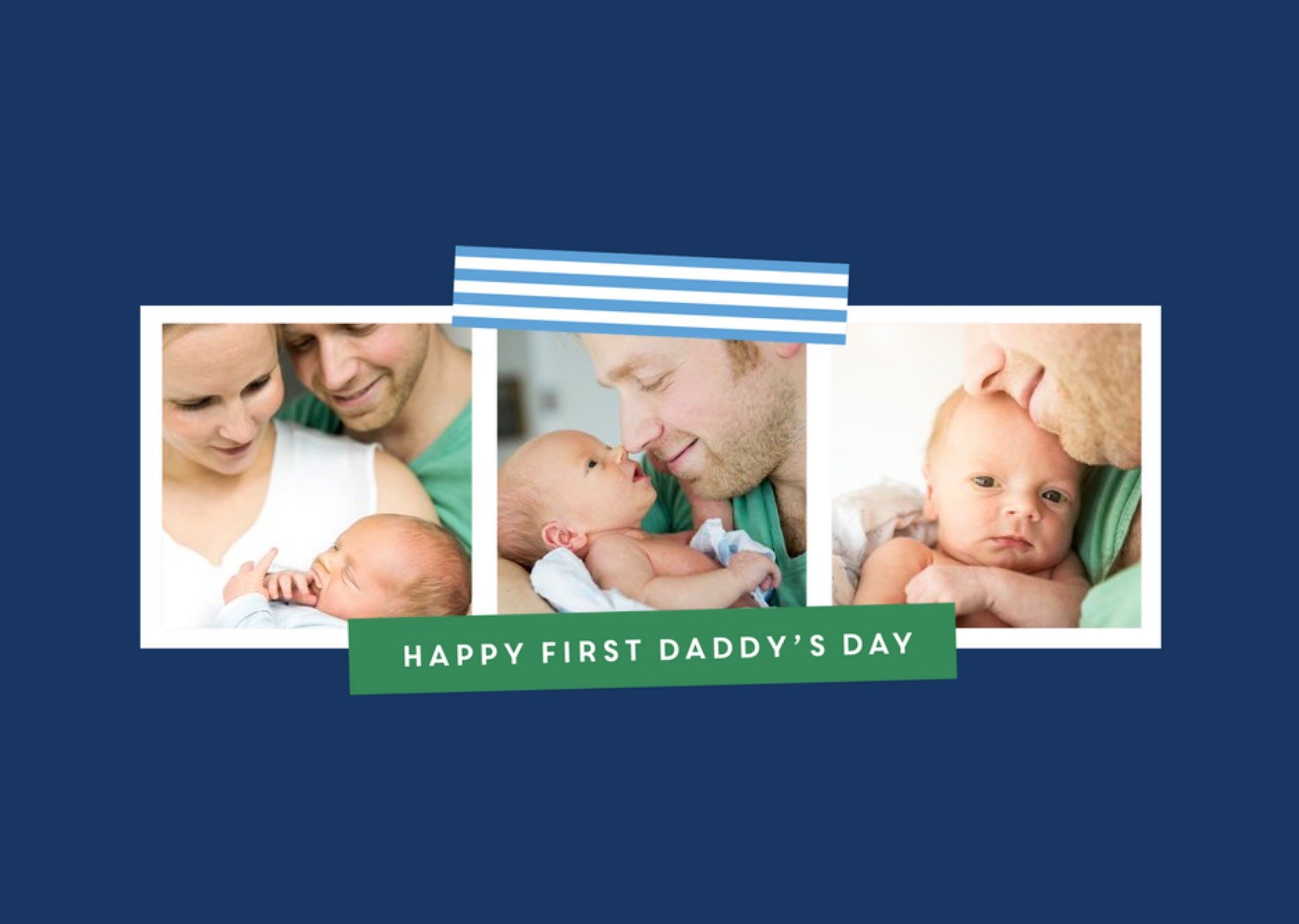 Pinstriped Multi-Photo First Father's Day Photo Card Ecard