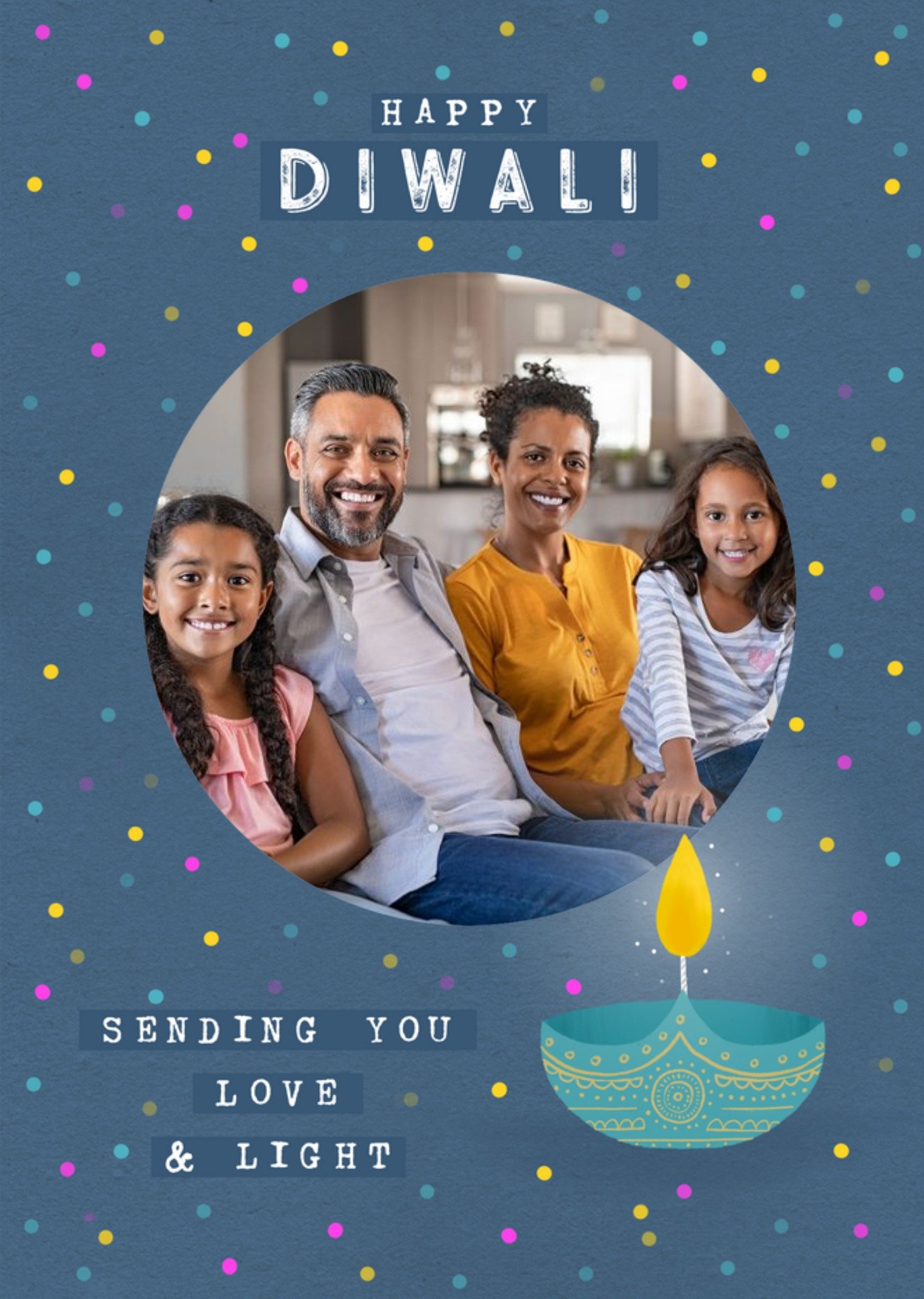 Moonpig Illustrated Diya Diwali Photo Upload Card Ecard