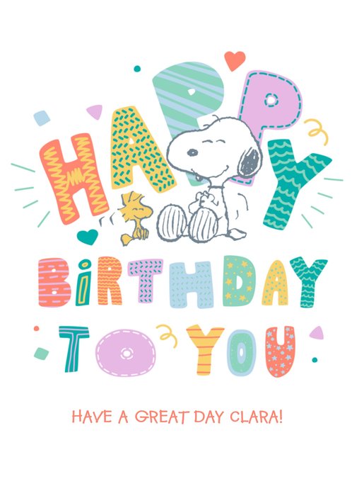 Peanuts  Colourful Happy Birthday Personalised Card