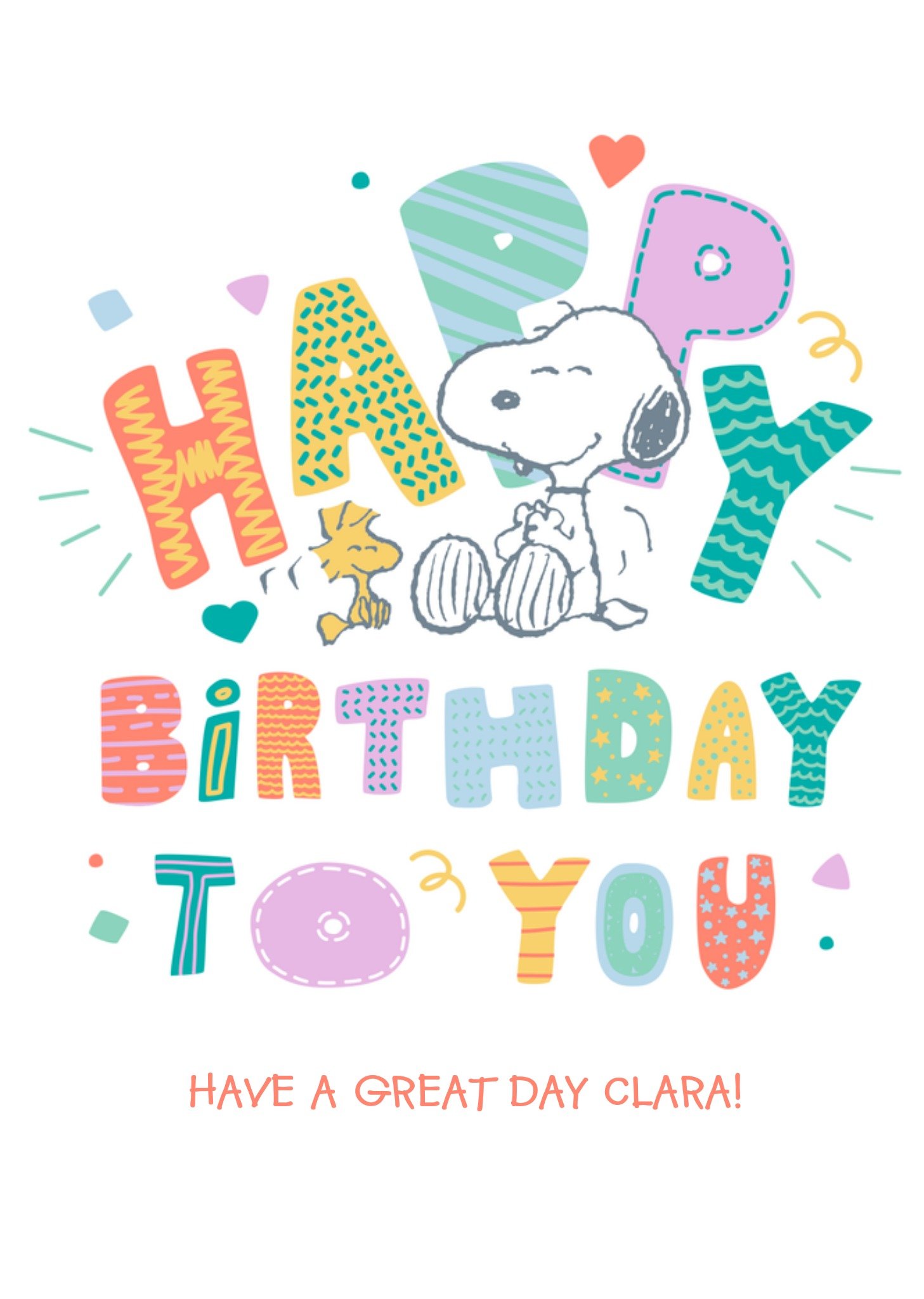 Moonpig Peanuts Colourful Happy Birthday Personalised Card, Large