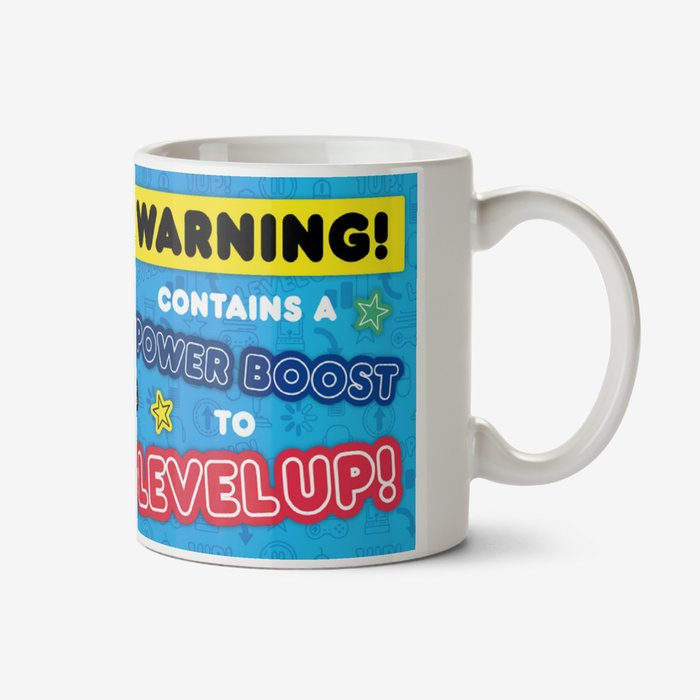 Ali A Warning Contains A Power Boost To Level Up Gaming Photo Upload Birthday Mug