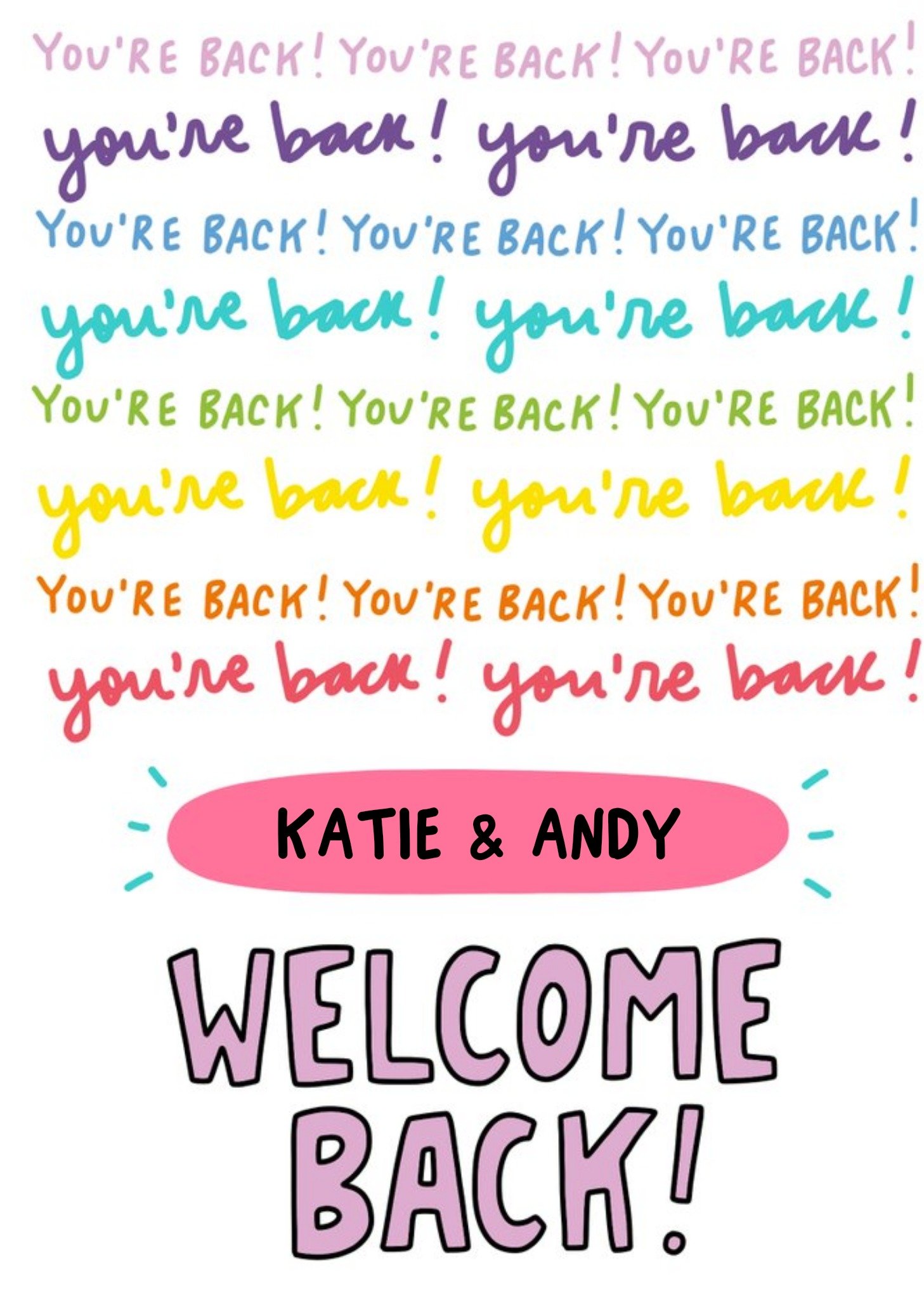 Moonpig Angela Chick Fun Typographic Welcome Back Card Ecard