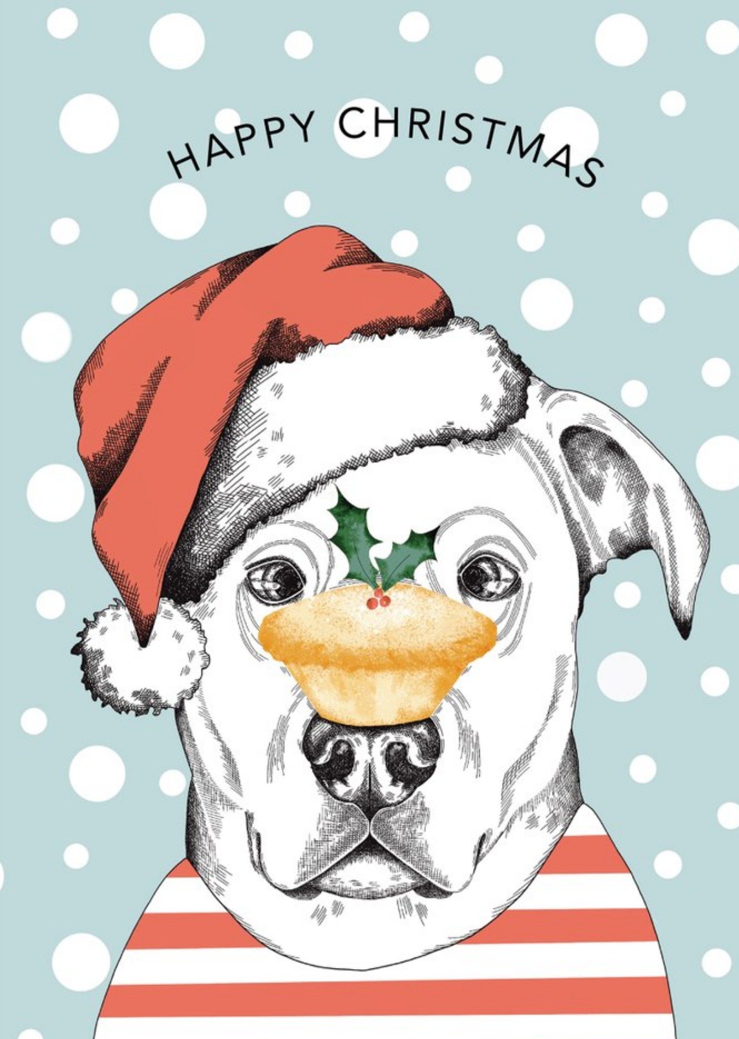 Moonpig Modern Cute Illustration Dog And Mince Pie Christmas Card, Large