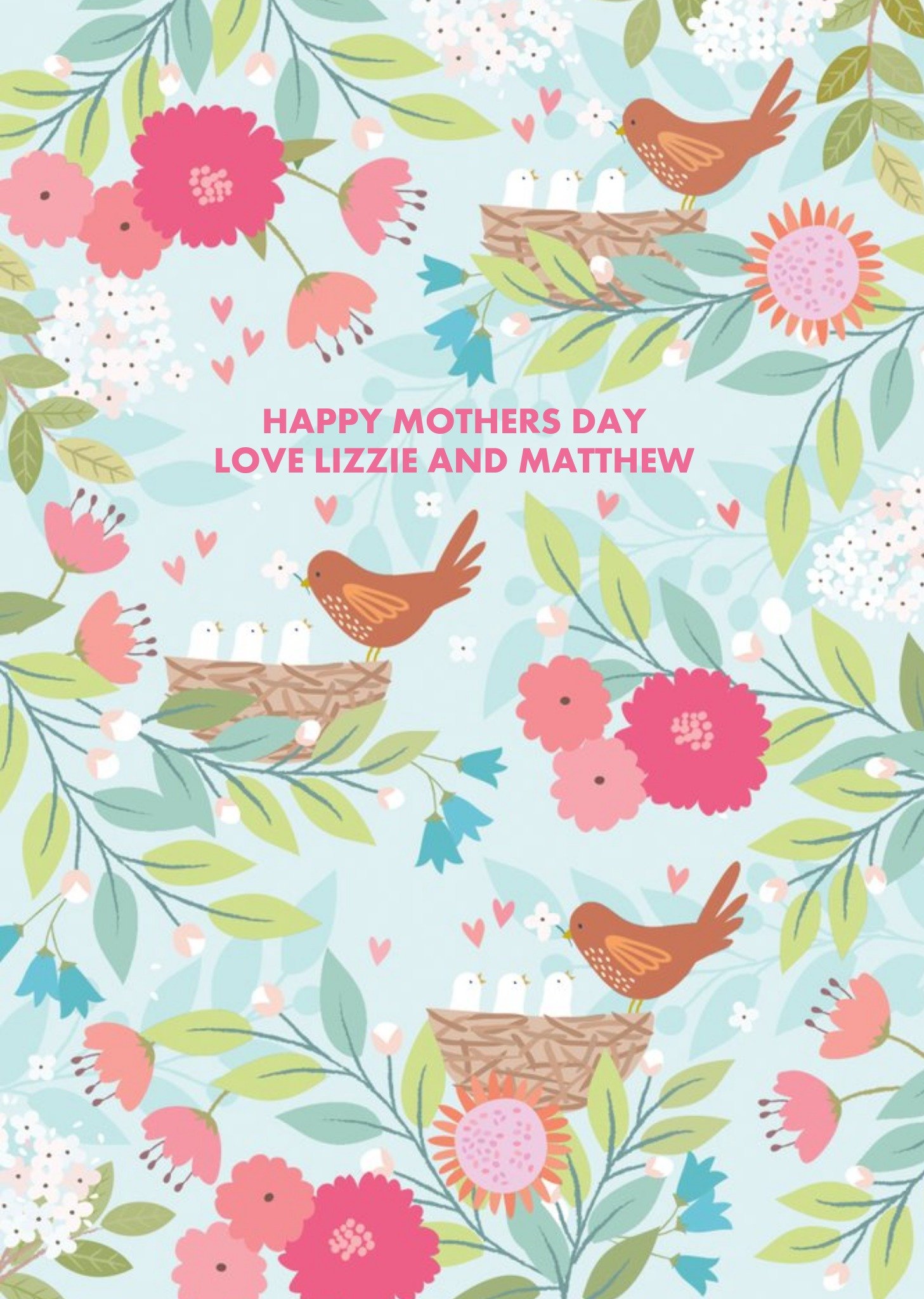 Moonpig Pastel Flowers And Birds Personalised Happy Mother's Day Card Ecard