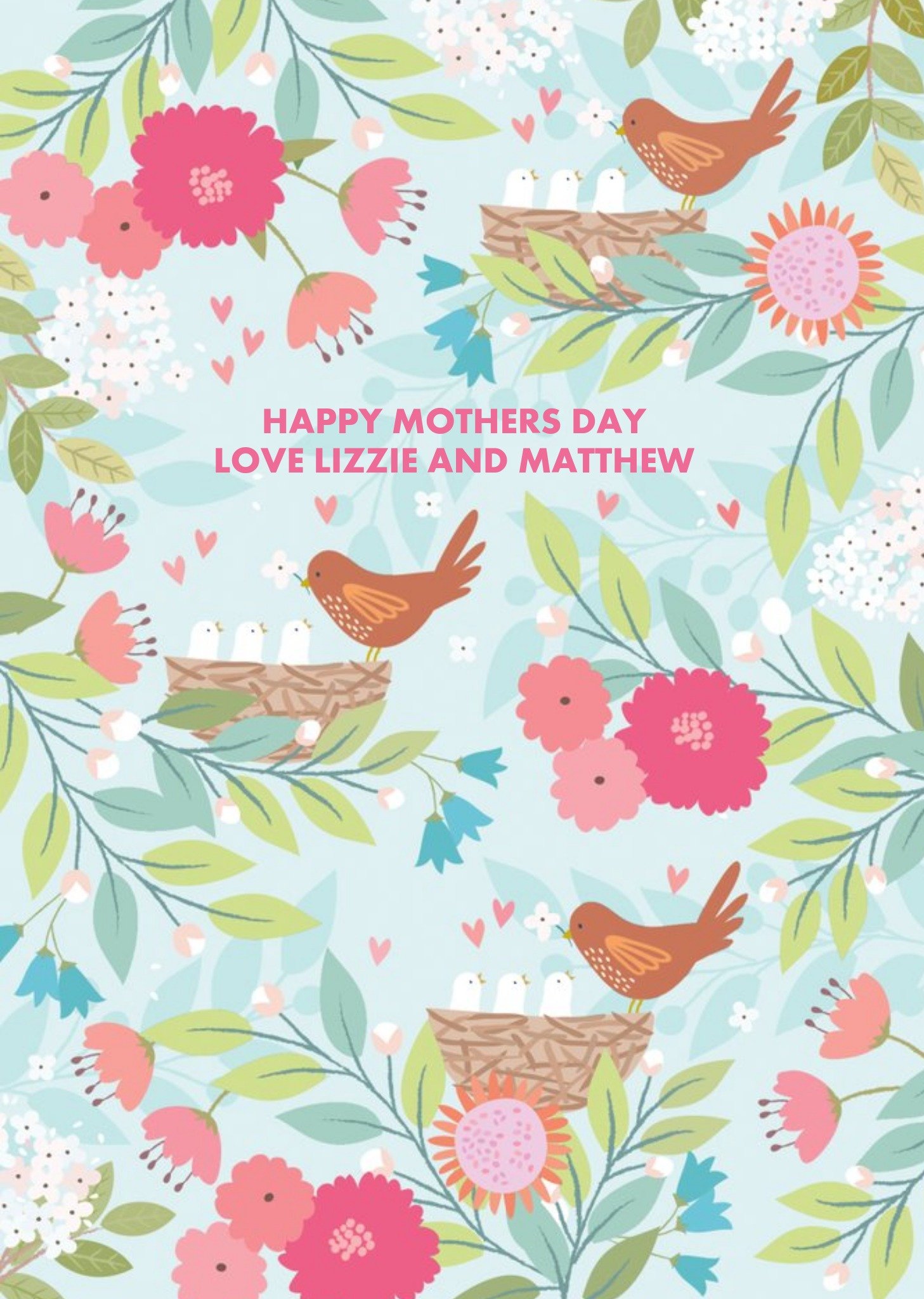 Pastel Flowers And Birds Personalised Happy Mother's Day Card Ecard