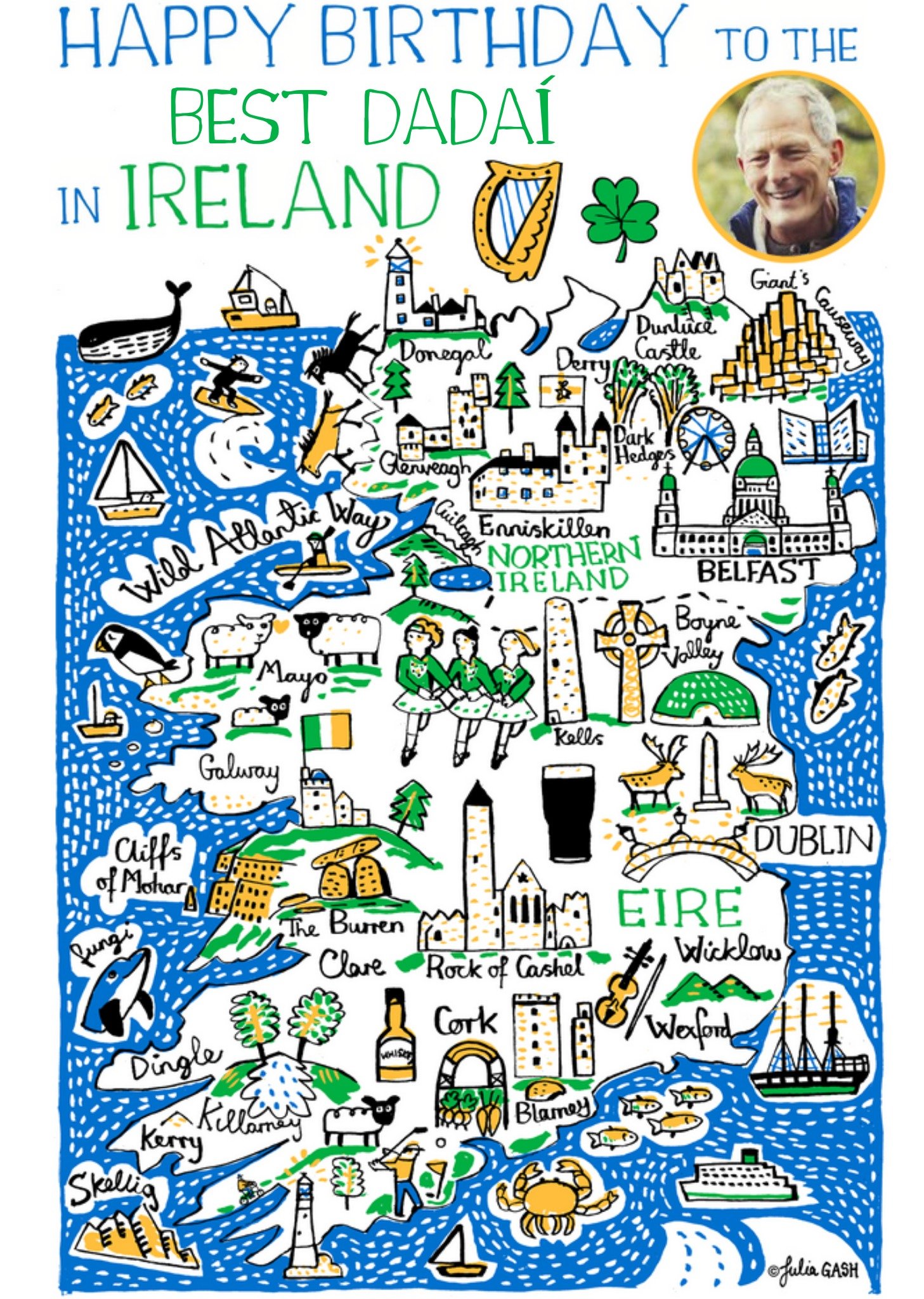 Vibrant Collage Illustration Of Ireland Photo Upload Birthday Card Ecard