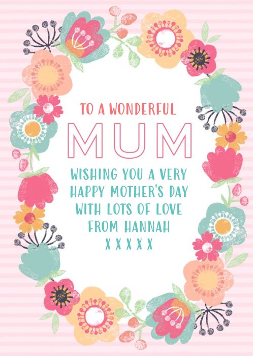 Bright Floral Border To A Wonderful Mum Happy Mother's Day Card