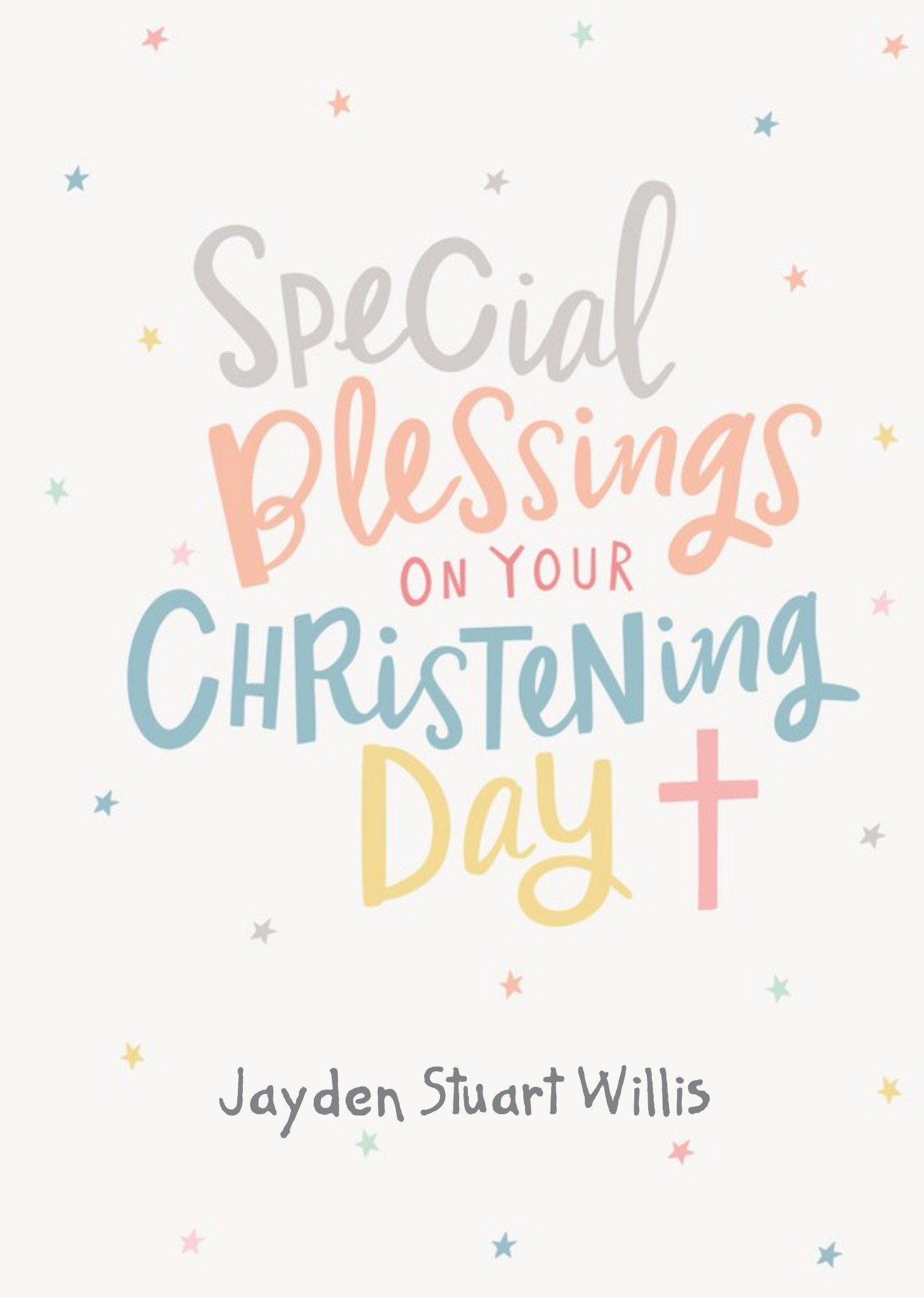 Cute Colourful Lettering Christening Male Female Arty Card 