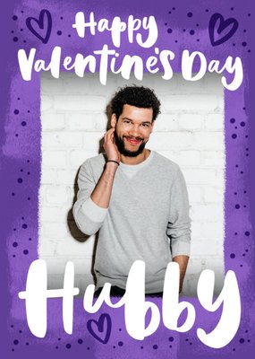 Modern Typographic Happy Valentine's Day Hubby Photo Upload Valentine's Day Card