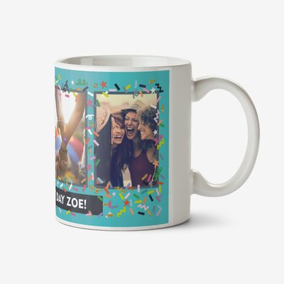 Bright Teal And Confetti Photo And Personalised Text Mug