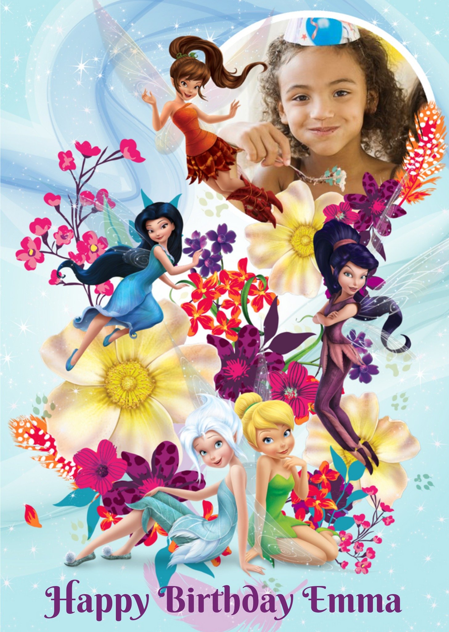 Disney Fairies And Flowers Personalised Photo Upload Birthday Card Ecard