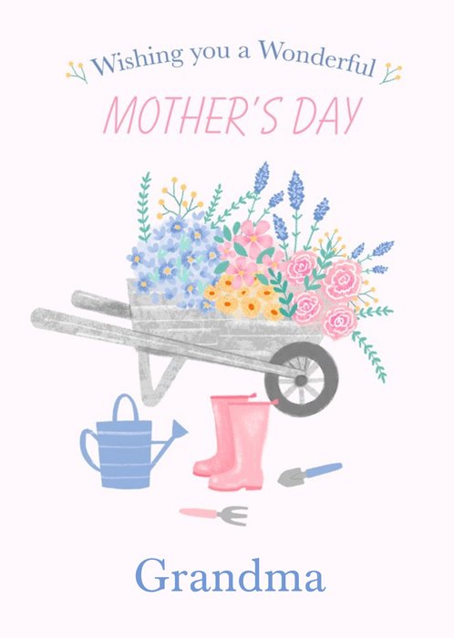 Illustration Of A Wheelbarrow Filled With Flowers Wonderful Mother's Day Card