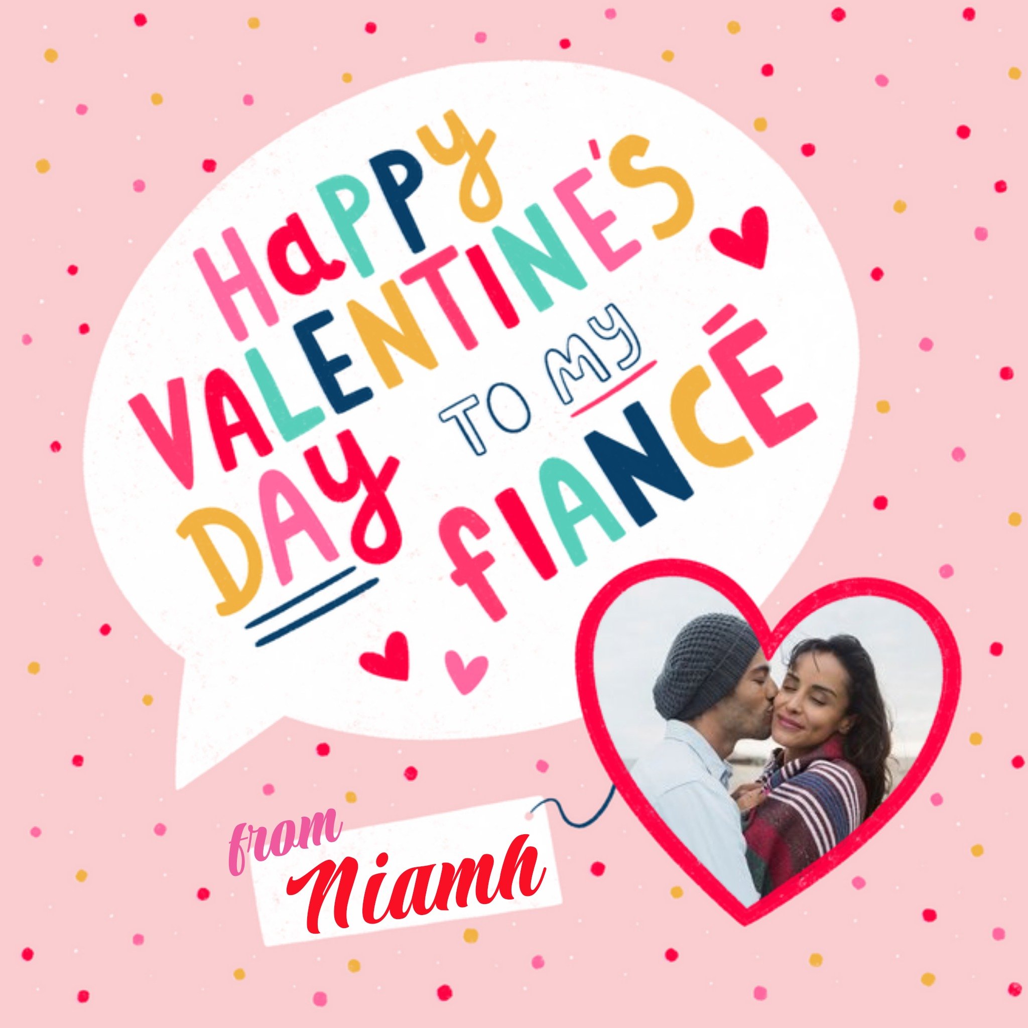 Colourful Speech Bubble Typography Fiance Valentine's Card, Square