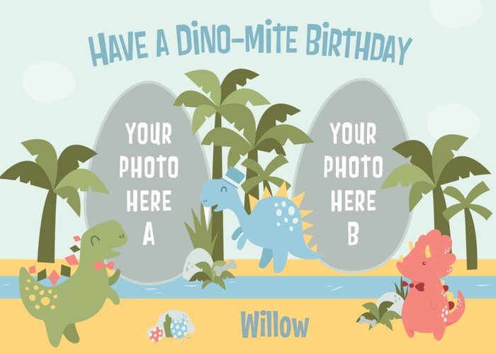 Cartoon Dinosaurs Have A Dino-Mite Birthday Photo Card