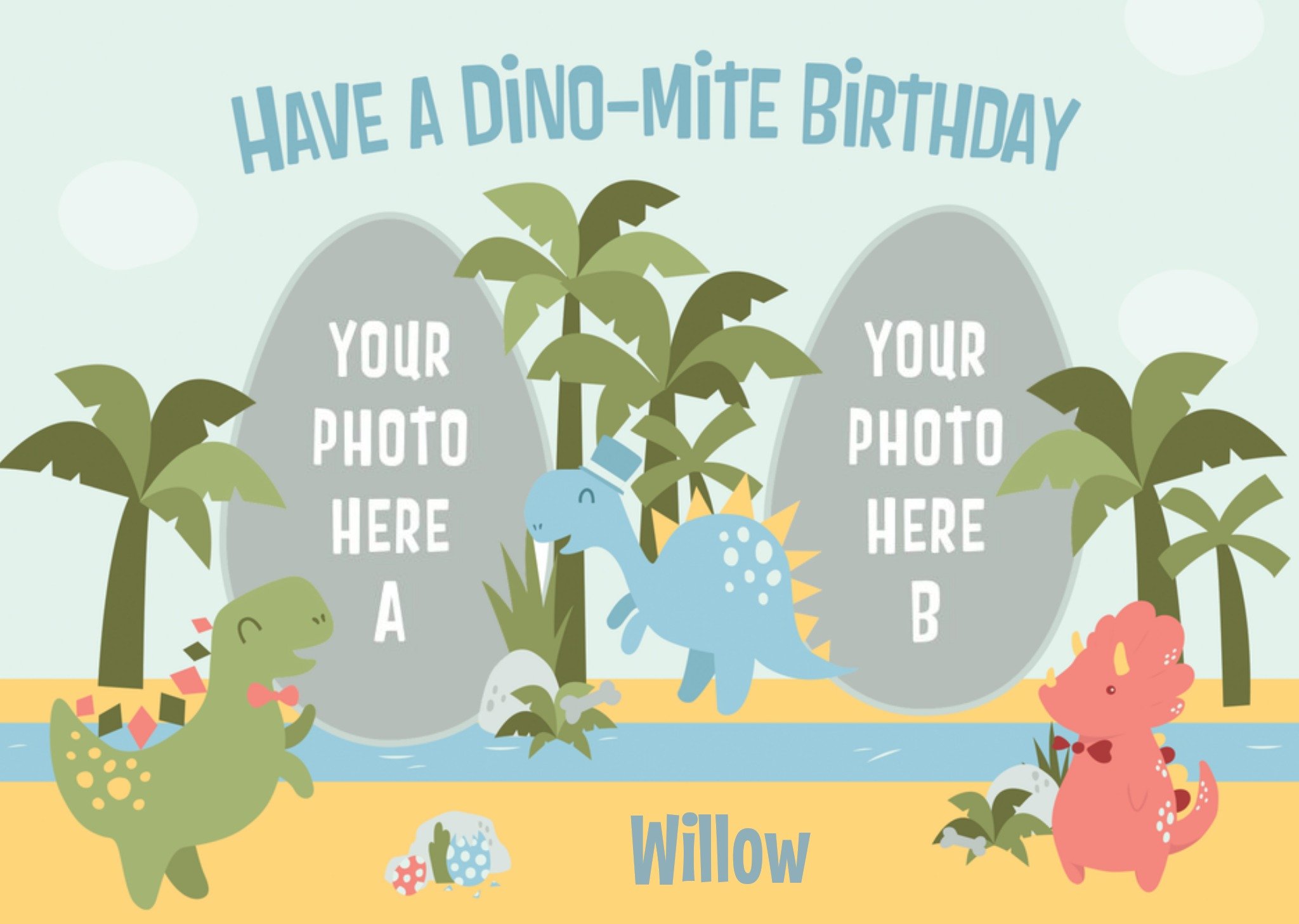 Cartoon Dinosaurs Have A Dino-Mite Birthday Photo Card Ecard