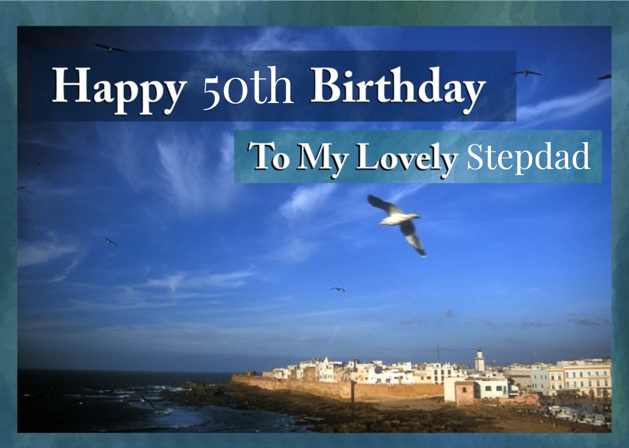 Colourful Photographic Harbour To My Lovely Stepdad Birthday Card Ecard