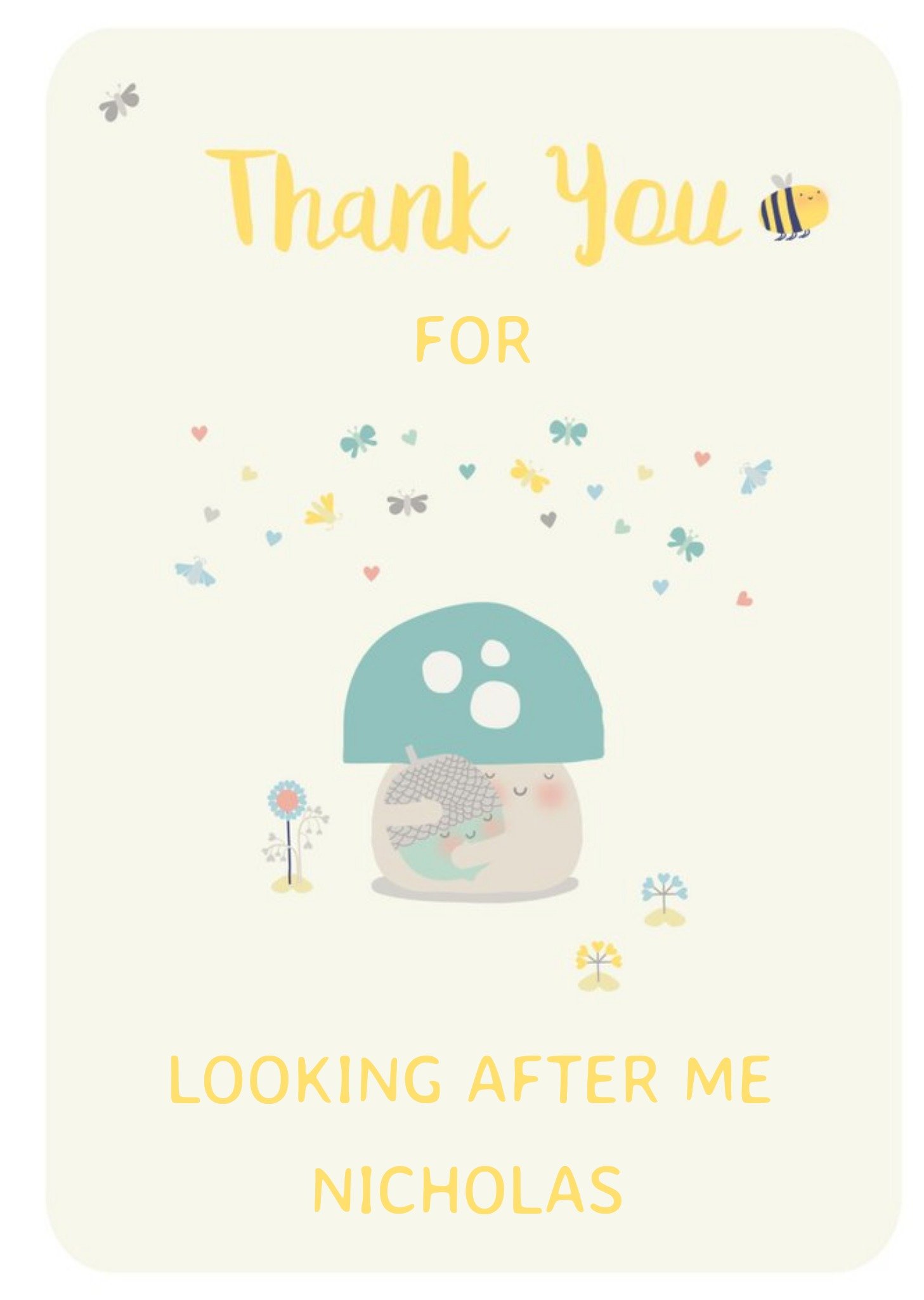 Friends Little Acorns Personalise Thank You Mushroom Cute Card, Large