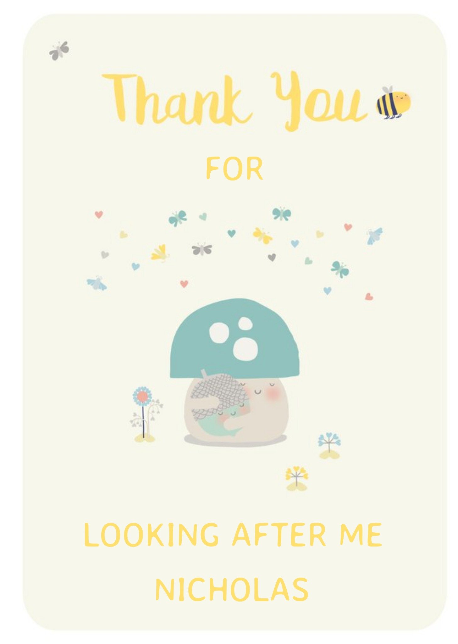 Friends Little Acorns Personalise Thank You Mushroom Cute Card Ecard