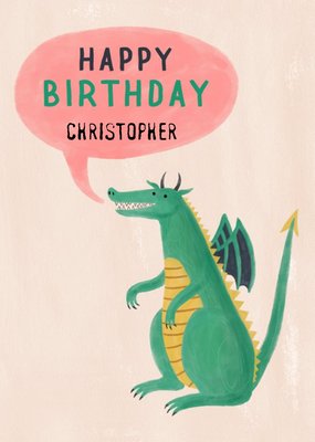 Cute Green Dragon Happy Birthday Card