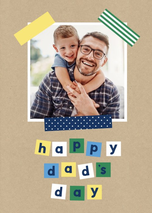 Happy Dads Day Patterned Tape Photo Upload Card