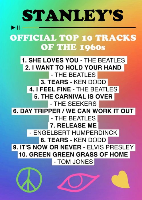 Official Charts Top 10 Tracks Of The 1960s Birthday Card