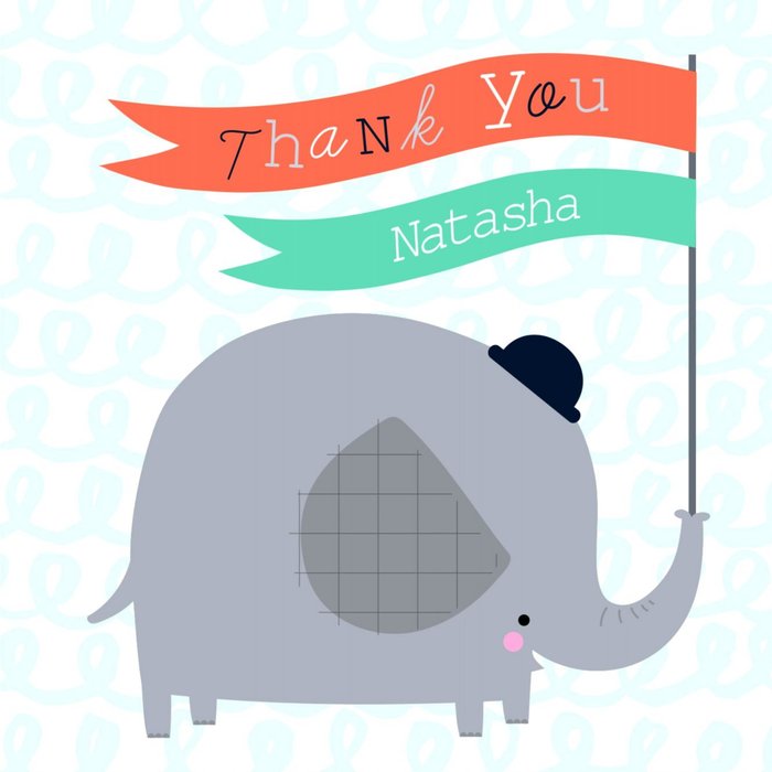 Cartoon Elephant With Flag Personalised Thank You Card