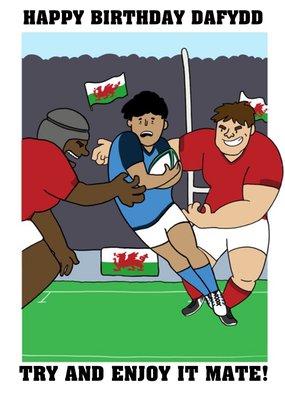 Funny Welsh Wales Rugby Team Birthday Card Try and Enjoy it mate!