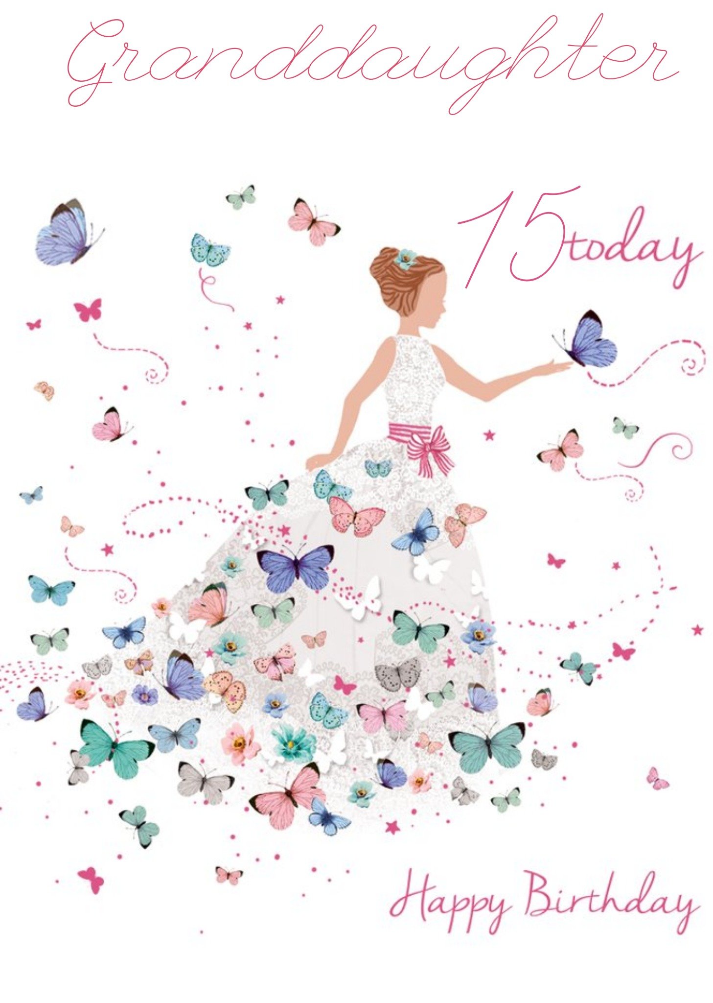 Moonpig Girl In Butterfly Dress Personalise Age Granddaughter Birthday Card Ecard