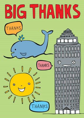 Fun Illustration Of A Whale The Sun And A Skyscraper Big Thanks Card