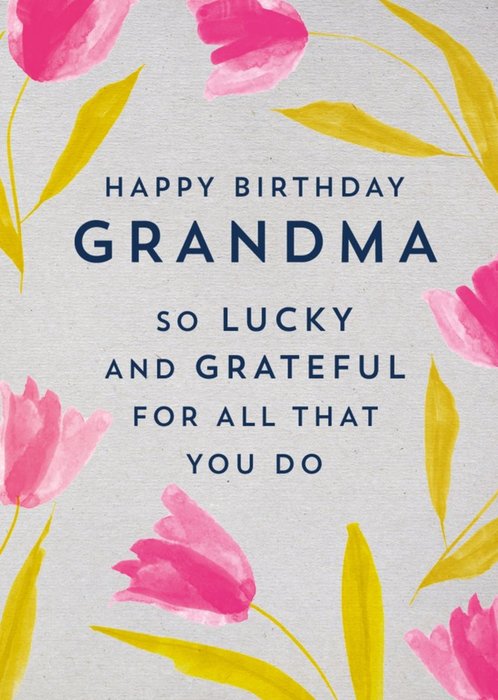 Pink Tulip Grandma Birthday Card 