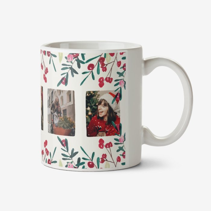 Festive And Sweet Hand Painted Holly And Berries Photo Upload Christmas Mug