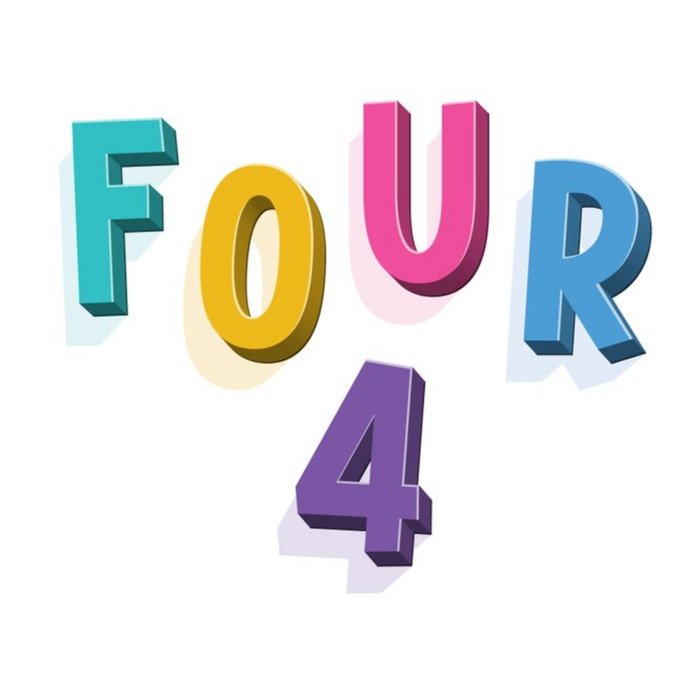 Typographic Four 4th Birthday Card
