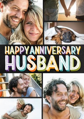 Husband Anniversary Photo Upload Card - Happy Anniversary Chalkboard typography hand lettering