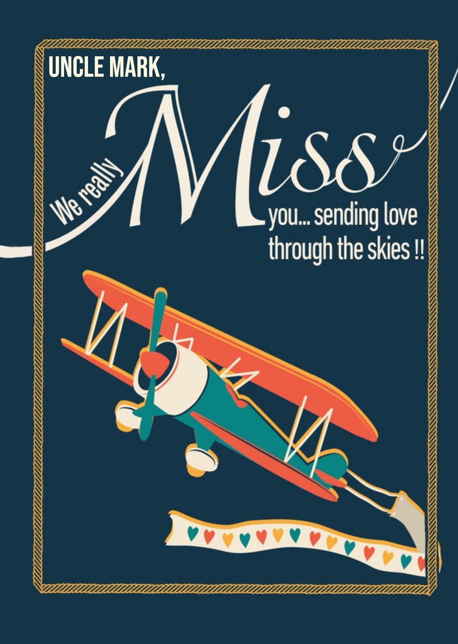 Retro Airplane Sending Love Through The Skies Miss You Card Ecard