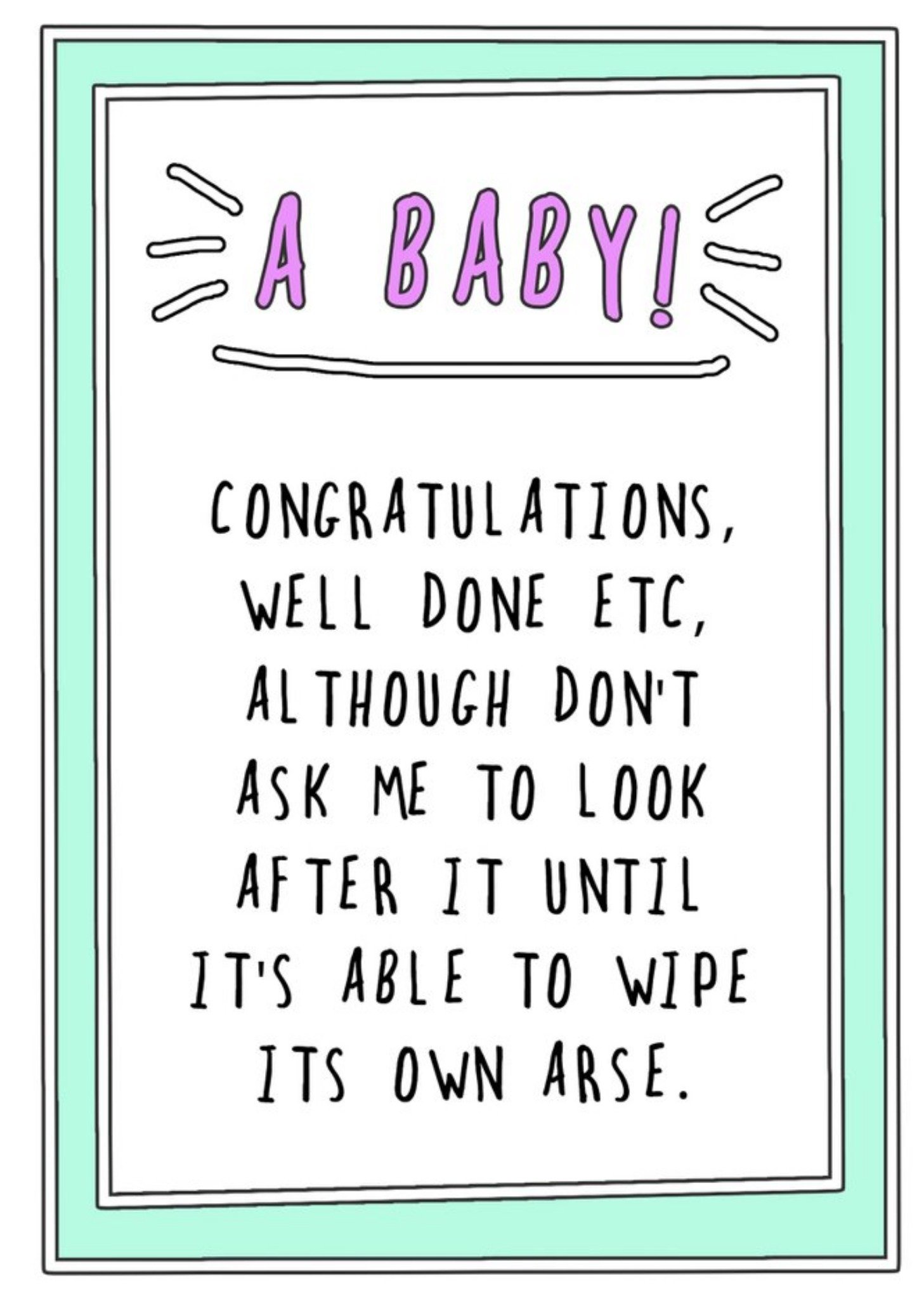 Go La La Funny Congratulations, Well Done Etc Wipe Its Own Arse New Baby Card, Large