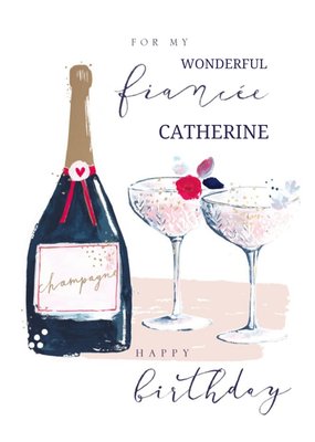Hotchpotch Illustrated Fiancee Floral Birthday Champagne Card