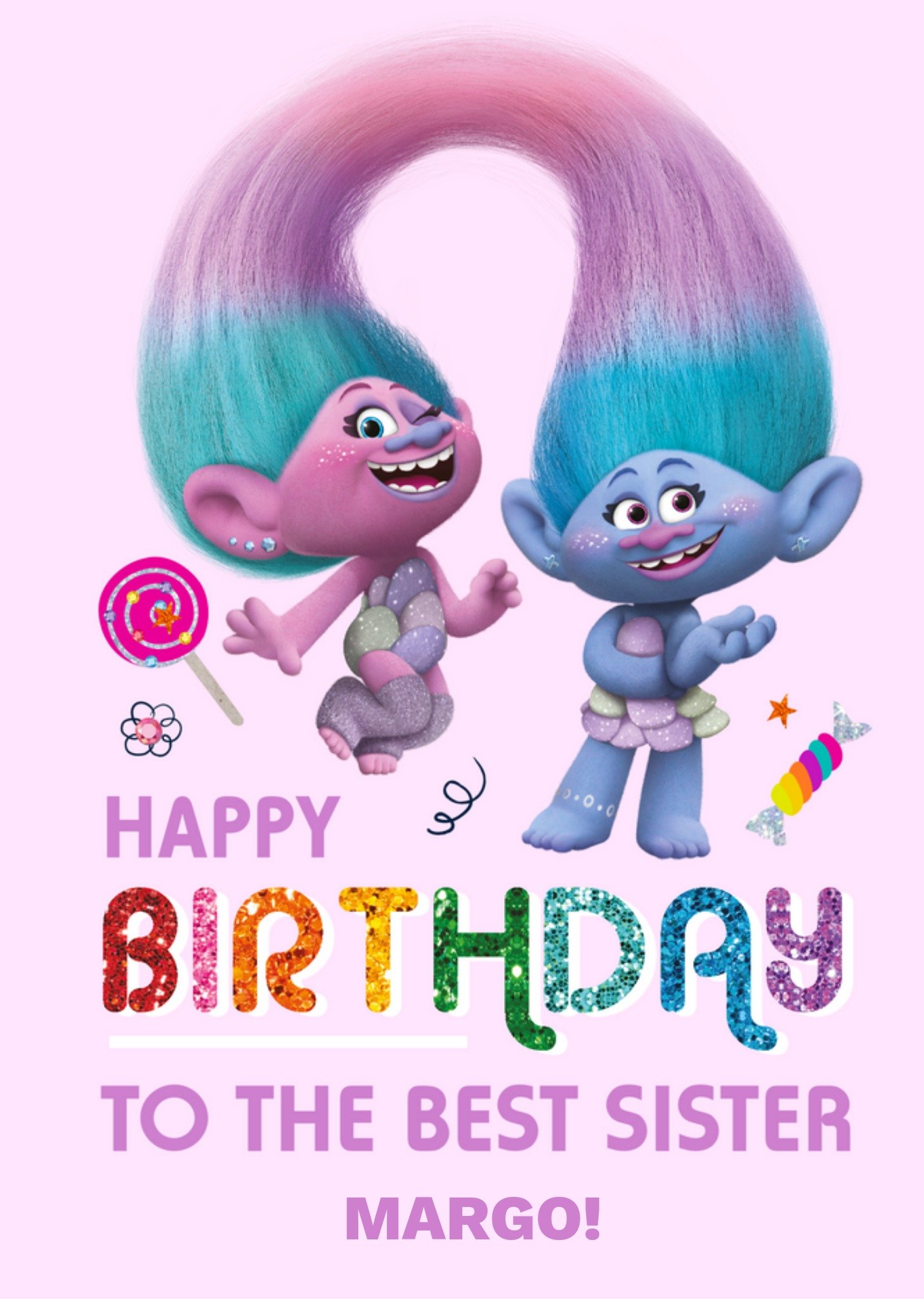 Trolls Universal Satine And Chenille Best Sister Birthday Card, Large