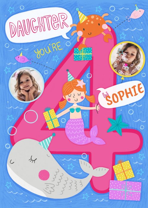 Daughter You're 4 Under The Sea Photo Upload Birthday Card